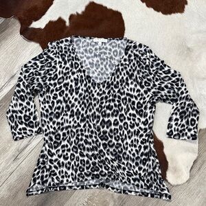 Chaus Black and White Animal Print V-Neck Blouse